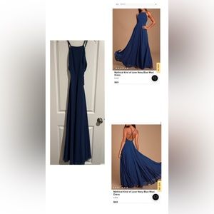XS Lulu’s “mythical kind of love” navy blue maxi dress
